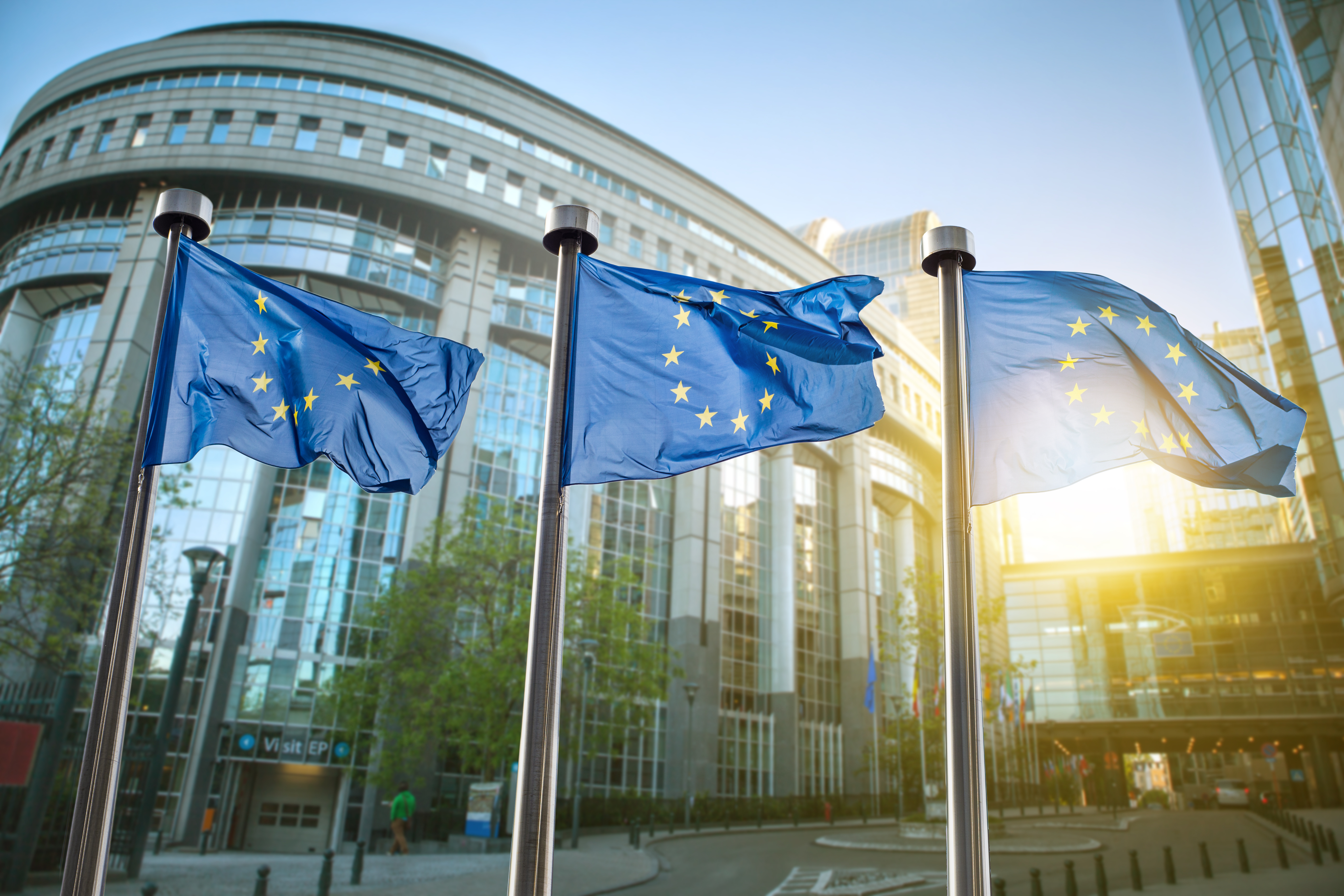 European union flag against parliament in Brussels, © Adobe/artjazz 